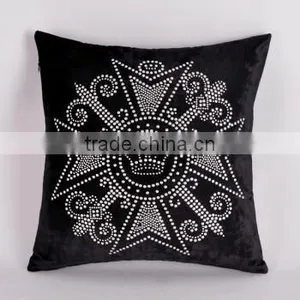 Custom High Quality Crystal Strass Rhinestone Motif Cross Black Seat Cushion Cover For Sofa thumbnail-1