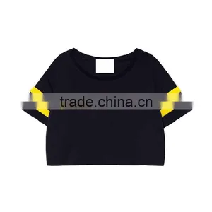 Custom Lettere Embroidery Crop Top With Contrast Strip thumbnail-1