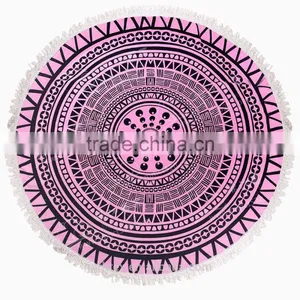 Custom Cotton Printing Round Beach Towel With Tassels thumbnail-1