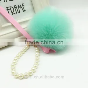 Women Fashion Cute Faux Fur Ball Faux Pearl Keychain Handbag Key Ring Car Key Chain Fmq-16 thumbnail-3