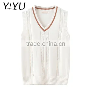 Customized School Uniform 100% Cotton White Cable Knit Vest Sweater thumbnail-1