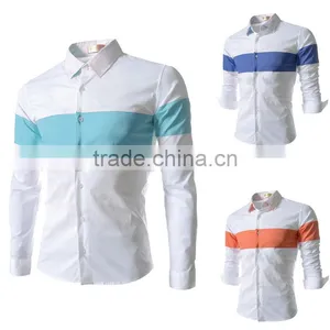 Contrast Color Long Sleeve Casual Men Shirts thumbnail-1