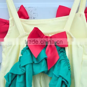 Wholesale Kids Clothes Sleeveless Baby Girls Outfits Red Bow Green Lace Trimmings Clothing Sets thumbnail-5
