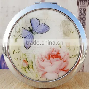 7cm Round Cosmetic Purse Compact Makeup Handbag Mirror With Butterfly thumbnail-5