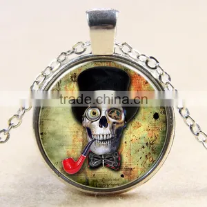 XP-TGN-S-115 Lady Vintage Meaningful Dome Pendant Diy Image Time Gemstone Charm Skull Cabochon Necklace With Popular Accessories thumbnail-1