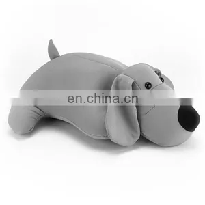 Spandex Microbeads Rest U Shape Pillow Cushion Custom Cute 2 in 1 Plush Soft Stuffed Grey Dog Toy Travel Memory Foam Neck Pillow thumbnail-6