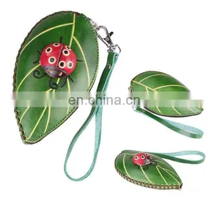 Cute Animal Shaped Squeeze Pocket Leaf Ladybug Coin Purse/small Genuine Leather Cute Girls Fancy Coin Purse for Student MCP-0011 thumbnail-1