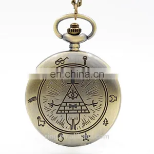 Retro Vintage Bronze Bill Cipher Gravity Falls Quartz Pocket Watch thumbnail-1