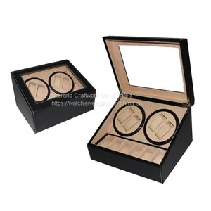 China Single Retail Rotating Safe Display Black Pu Leather Motor Automatic Watch Case Watch Winder Box thumbnail-2