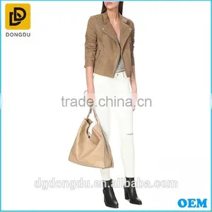 2016 New Design Women Sude Pro Biker Jacket With Zipper Front thumbnail-2