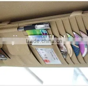 New Multi-function 7pcs Disks CD DVD Glasses Cards Sotre Case Holder Bag for Auto Vehicle Truck Sun Visor Organizer Beige thumbnail-1