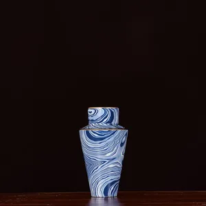 Electroplate Chinese Modern Simple Blue White Stripe Ceramic Vase Art For Living Room thumbnail-4