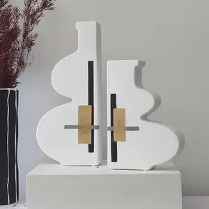 Letter Creative Geometry Modern Minimalism Fashion White Black Ceramic Plant Vase For Office Decor thumbnail-1