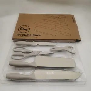 5 Pcs Cream Wheat Straw Kitchen Knife Set With Box Package thumbnail-2