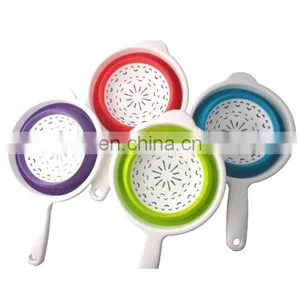 Folding Space-Saving Fruit Vegetable Baskets With Handle, Food Strainer Drainer Bowls, Kitchen Collapsible Silicone Colander thumbnail-1