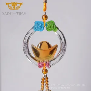 Traditional Double Mini Side Gautam Buddha Amber Glass Car Mirror Hanging Pendant thumbnail-2