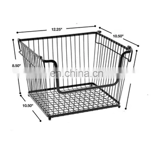 Rectangular Black Laundry Large Mesh Foldable Egg Carbon Steel Birdcage Wholesale Stackable Handmade Fruit Metal Wire Basket thumbnail-1