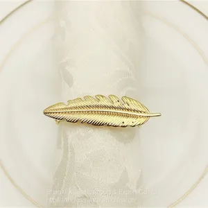 Gold Feather Leaf Napkin Ring Holders for Thanksgiving Easter thumbnail-4
