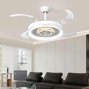 42′′ Chandelier Modern Pendant Lights Golden Silver Retractable Invisible LED Ceiling Fan Light With LED Light and Remote Control thumbnail-4