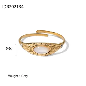 Vintage Gold Plated Stone Rings Set for Women Boho Adjustable Gemstone Stackable Rings Stainless Steel Fashion Jewelry thumbnail-1