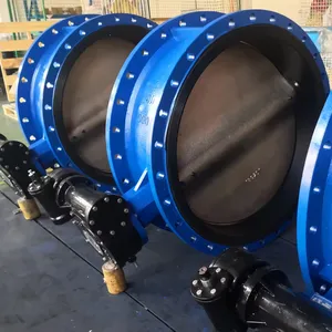 DN 800 Cast Iron Ductile Iron Double Flange Butterfly Valve PN 10 PN16 Low Pressure Butterfly Valve for Municipal Sewage Worm Gear Operated thumbnail-3