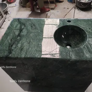 Luxury Hot Design Green Marble Stone Rectangular Shape Pedestal Sink Unique Design Washing Basin for Bathroom Home Villa and Hotel thumbnail-3