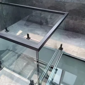 SS316 Frameless Glass Railing Base Matte Black Powder Coated Core Drilled 1000N Load Capacity for Staircase Balustrade thumbnail-4