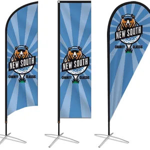 Custom Advertising Fabric Teardrop Feather Swooper Rectangle Beach Flag With Aluminium Pole and CMYK 4 Color Printed Banner thumbnail-1