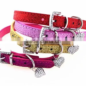 Wholesale Dog Supplies Shiny Peach Heart Pendant Pet Collars thumbnail-2