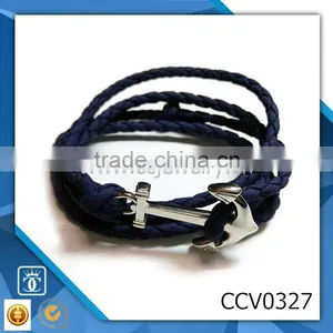 2016 Fashion Anchor Hook Bracelet Cheap Braided Leather Bracelet Wholesale OEM thumbnail-1