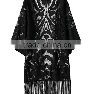 Summer Fashion Lace Fabric With Long Tassels Ladies Kaftan Sexy Kaftan Dress thumbnail-2