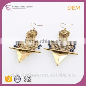 E75314L01 Alloy Gold Plated Blue Beads Cut Out Laser Cut Earrings In Ear Chain Ladies Earrings Designs Pictures thumbnail-1