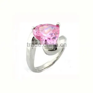 Pink Zircon Stone Stainless Steel Highpolished Jewelry Diamond Wedding Rings Pair Wedding Ring 2014 Wedding Ring (LR9372) thumbnail-1