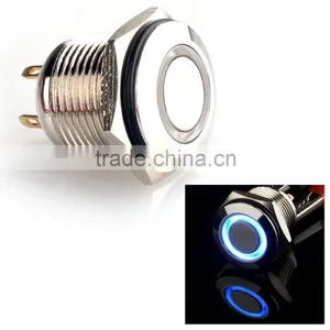 250V 16mm LED Lighted Ring Illuminated Momentary Push Button Switch Flat Head For Car Truck Boat Waterproof IP65 thumbnail-1