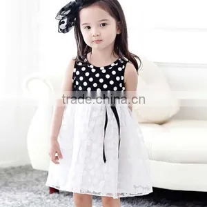 New Kids Girl's Wear Sleeveless Cute Dot Striped O-Neck Patchwork Dress thumbnail-1