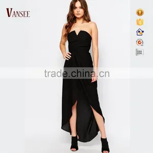 Plain Black Slim Fit Tube Dress Backless Long Evening Dress thumbnail-1