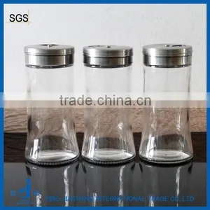 Glass Condiment Salt Holder With Stainless Steel Caps thumbnail-1