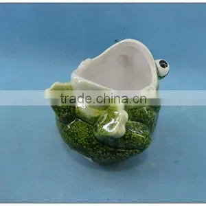 Small Frog Ceramic Garden Pot, Pottery Garden Flower Pot thumbnail-1