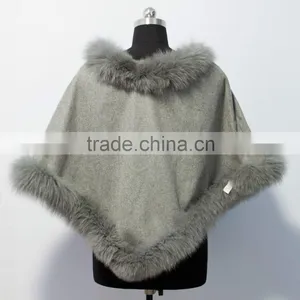 Wholesale Fashion Cashmere Cape With Fox Fur Trim 201601 thumbnail-4