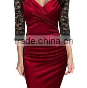 Women's Deep-V Neck Ruffles Floral Lace Fitted Retro Evening Pencil Dress thumbnail-4
