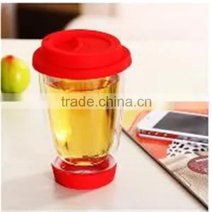 Pure Mouth Blowing High Borosilicate Heat-resistant 350ml Glass Cup With Plastic Lid and Bottom thumbnail-3