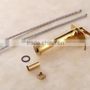 Kaiping Supplier Gold Plated Bathroom Faucet , Gold Waterfall Basin Tap thumbnail-3