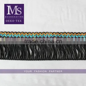 Hot Selling 6.5cm Width Polyester Ethnic Chainette Fringe for Garment/bags thumbnail-1