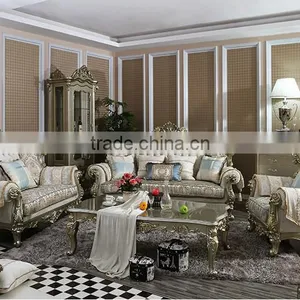 French Royal Champagne Gold Wooden Upholstery Sofa Set, Villa 1+2+3 Sofa Furniture(MOQ=1 SET) thumbnail-1