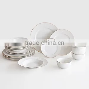 Promotional 2017 Wholesale Porcelain Embossed Dinner Set With Gold Rim thumbnail-1