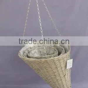 Cone Shaped Hanging Willow Flowerpot With Metal Chain thumbnail-1