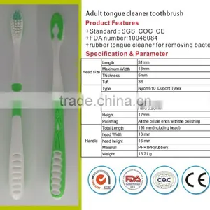 Classic Plastic Toothbrush Nylon Bristle Adult Toothbrush Tongue Cleaner thumbnail-1
