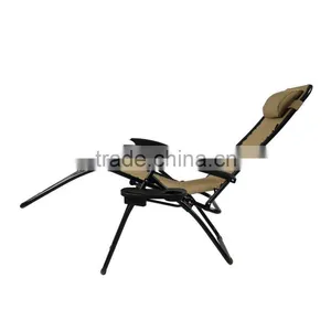 Patio Durable Beige Folding Soft Zero Gravity Chair With Cup Holder thumbnail-2