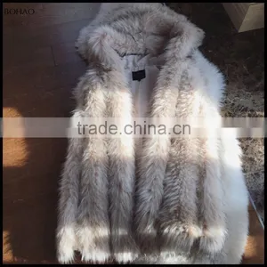 Russian Style Winter Raccoon Knitted Fur Vest With Hood thumbnail-3