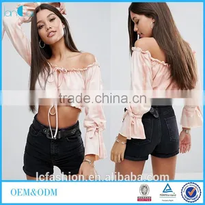 Sexy Blouse Designs Pale Pink Tie Dye Print Off-shoulder Women Tops Blouse thumbnail-1